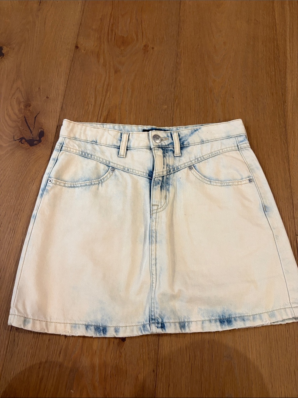 Aeropostale White Denim Mini Skirt with Blue Tie-Dye Accents